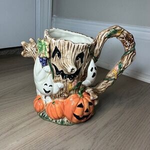 Vintage 1995 Fitz & Floyd Halloween Harvest Tree Ghost Witch Teapot